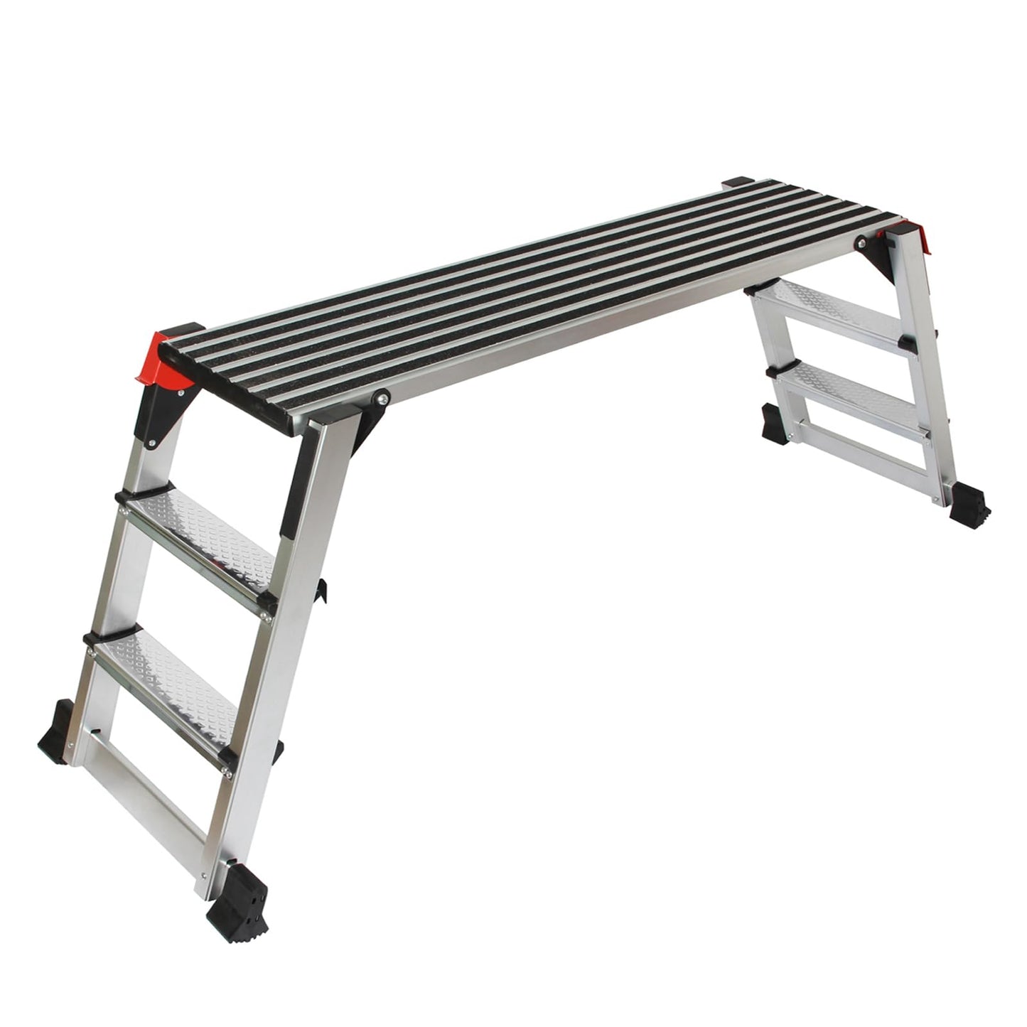 LEADALLWAY Aluminum Work Platform 50""x12"" 2 Step Ladder Folding Portable Work Bench with Non-Slip Mat Capacity 660 LBS Heavy Duty, Silver