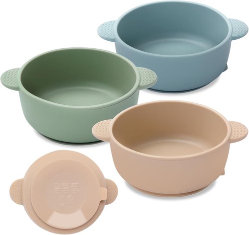 Eascrozn Baby Bowls - Soft Silicone Suction Bowls for Baby Led Weaning | 3 Pack, BPA Free, Multicolor