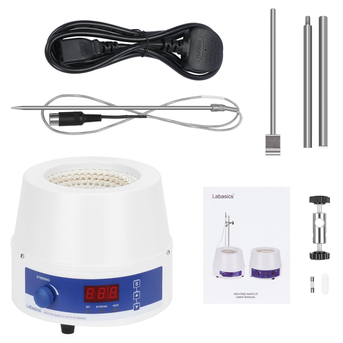 Labasics Electric Stirring Heating Mantle, Adjustable Temperature and Speed, with Digital Display, for Laboratory Solution Mixing, Refluxing, Distillation, 110 V 250 W, 500 ml