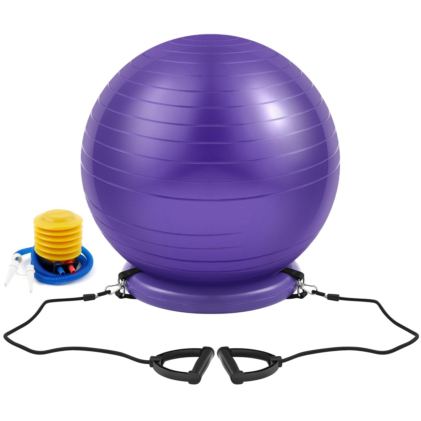 Blueweenly Yoga Ball Chair with Inflatable Stability Base Resistance Bands 65 cm Stability Ball Large Exercise Ball for Home Workout Office Desk Sitting Gym Fitness Back Pain Balance, Include Air Pump