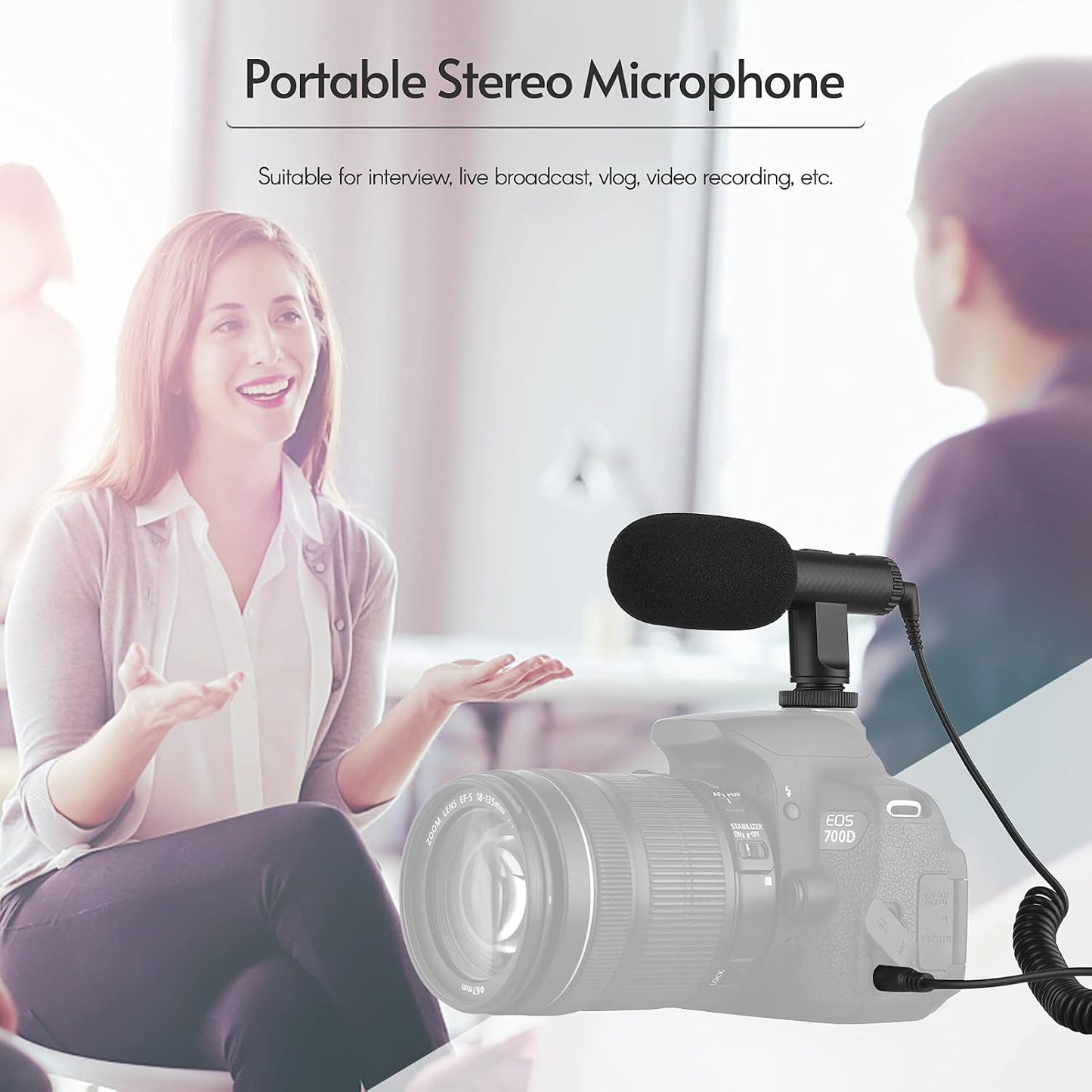 Namolit 3.5mm Portable Stereo Microphone Video Recording Mic TRS Plug Built-in Rechargeable Battery for DSLR Cameras