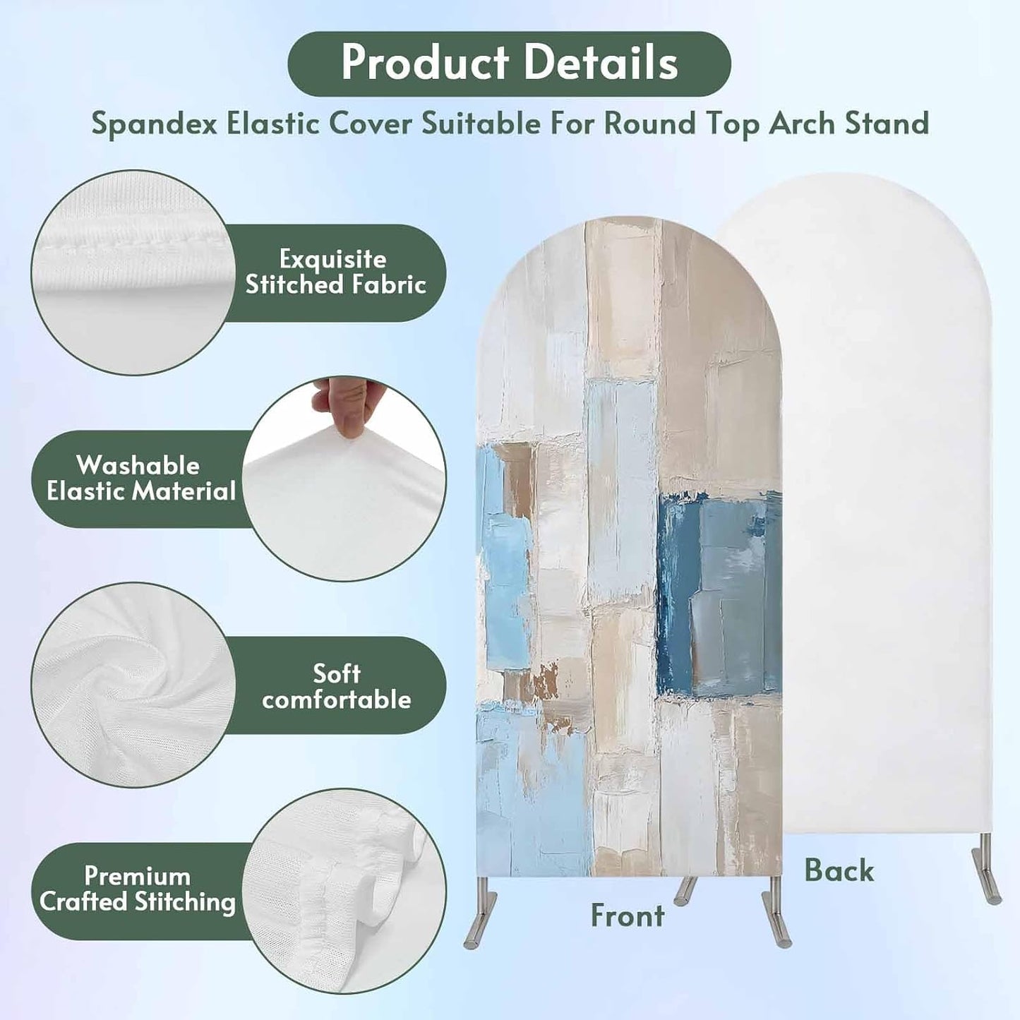 Jnbasdffb 7.2 Blue Beige Abstract Wedding Arch Cover, Stretchy Spandex Arch Backdrop Stand Covers FT, Oil Painting