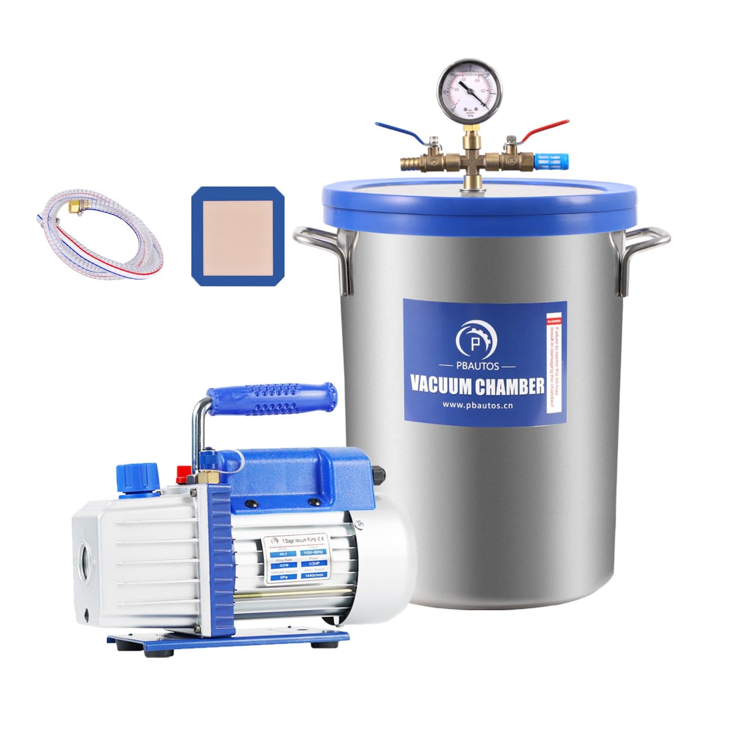 P PBAUTOS 9 Gallon Tempered Glass Vacuum Chamber with Two Rubber Seals, 33L Degassing Chamber Kit with 5 CFM 1/3HP Single Stage Vacuum Pump Without Oil, Perfect for Stabilizing Wood