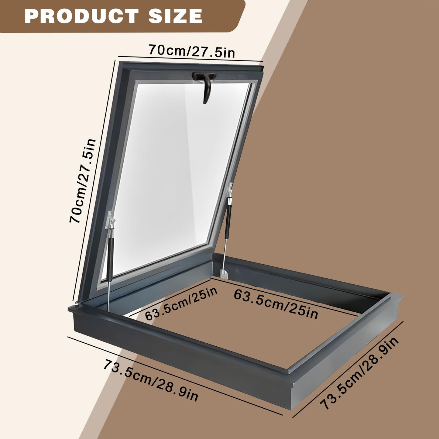 Skylight Roof Window, Tempered Glass Security Roof Hatch Cover, Flush Mount Roof Access Hatch, Attic Viewing Venting Door, Basement Lighting Well Window for Sun Room Garage (27.5 * 27.5in)