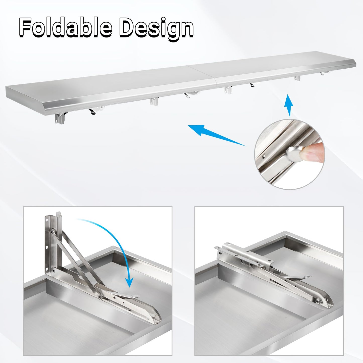 Toriexon Folding Concession Shelf 12" x 72", Spliced Style Drop Down Concession Serving Window, Stainless Steel Folding Shelf Serving Food Shelf for Windows