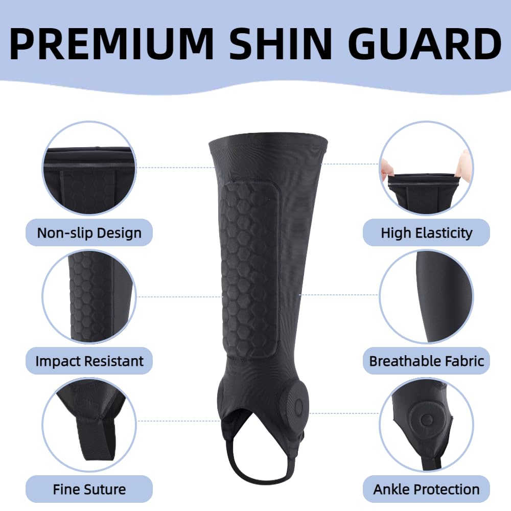 norespnea Soccer Shin Guards, Soccer Shin Guard Pads with Calf and Ankle Protection, SoccerProtective Equipment for Youth and Adult, SoccerAccessories for Boys and Girls– Black(M)