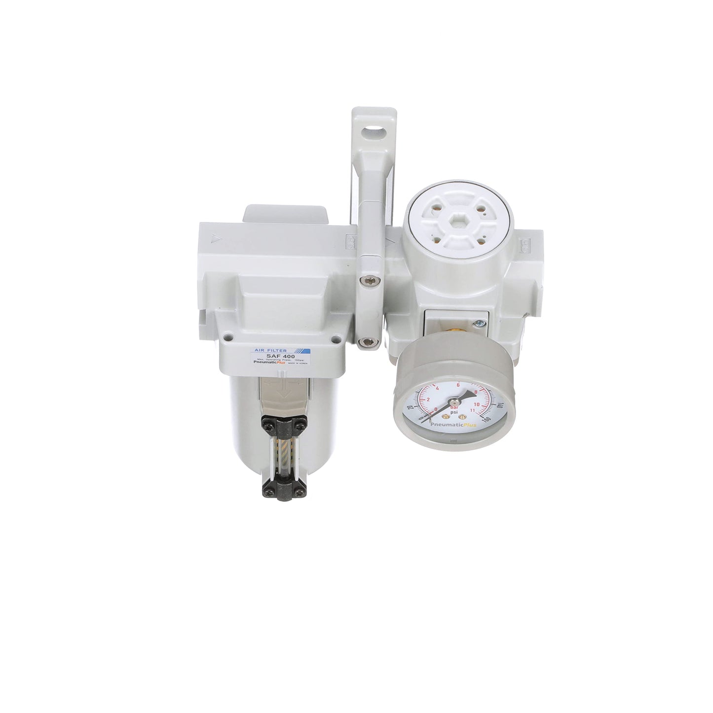 PneumaticPlus SAU420-N04G-MEP Compressed Air Filter Regulator Combo 1/2" NPT - Metal Bowl, Manual Drain, Bracket, Gauge