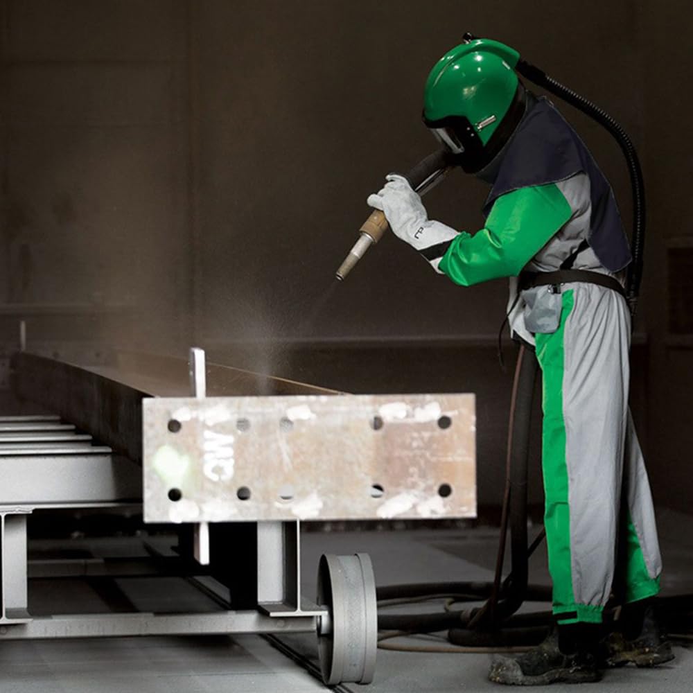 Professional Green Sandblasting Hood 5 Replaceable Lenses, Dustproof Sandblaster Helmet, Fits Protective Suits Ideal for Sandblasting, Spraying, Grinding, Cutting, DIY Painting, Wood