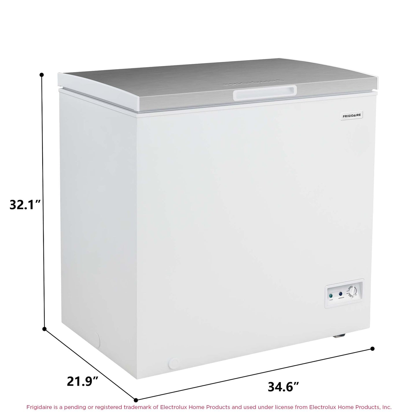 Frigidaire Chest Deep Freezer, 7 Cu. Ft. Capacity, Shiny Stainless Steel Top Lid Design-Adjustable Thermostat-Removable Vinyl Coated Wire Basket-Easy Defrost Drain- Garage Ready