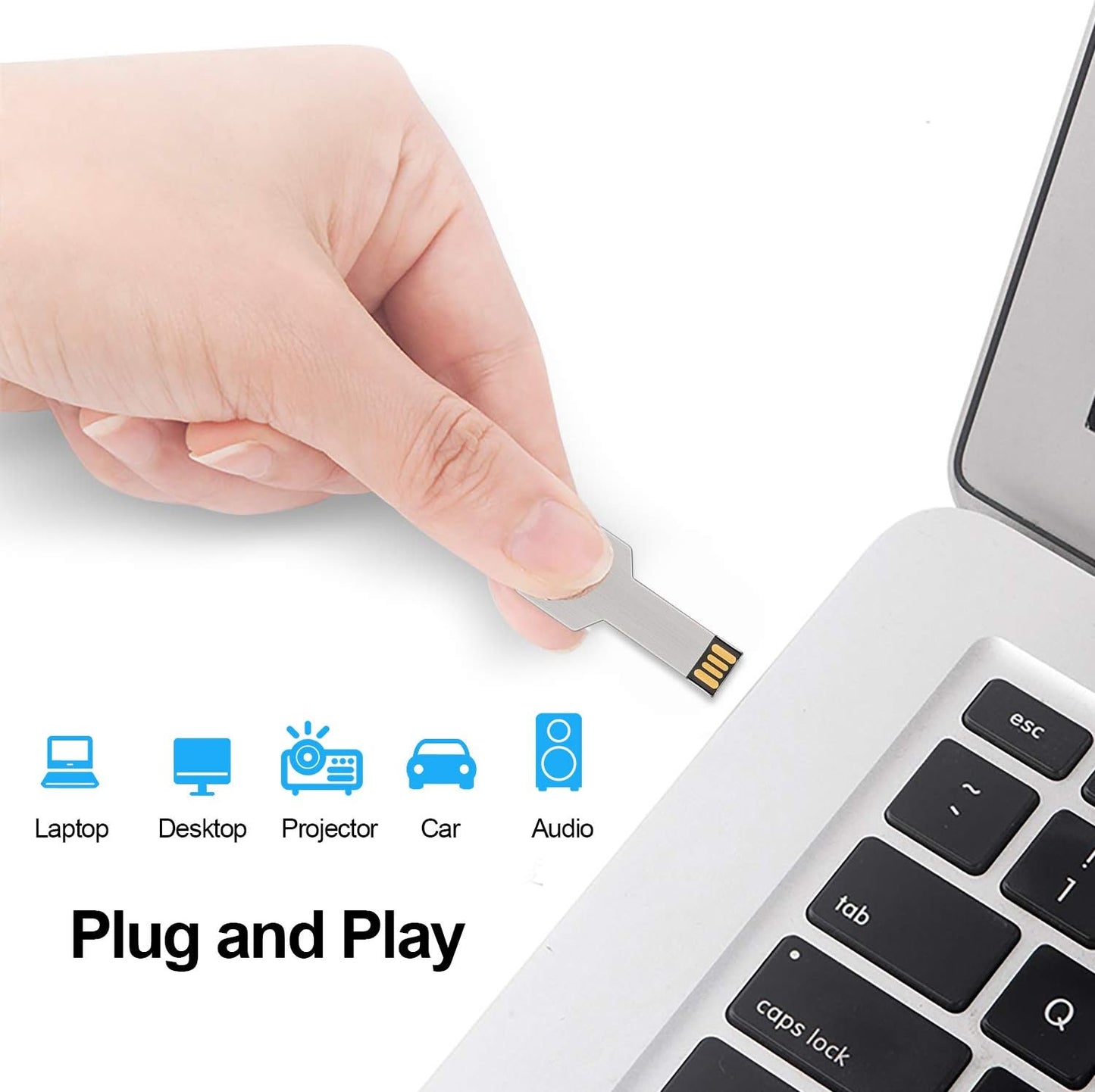 K&ZZ 64G USB2.0 64GB Key Shape USB Flash Drive, Metal Thumb Drive Flash Disk Memory USB Stick Expansion Disk, Silver