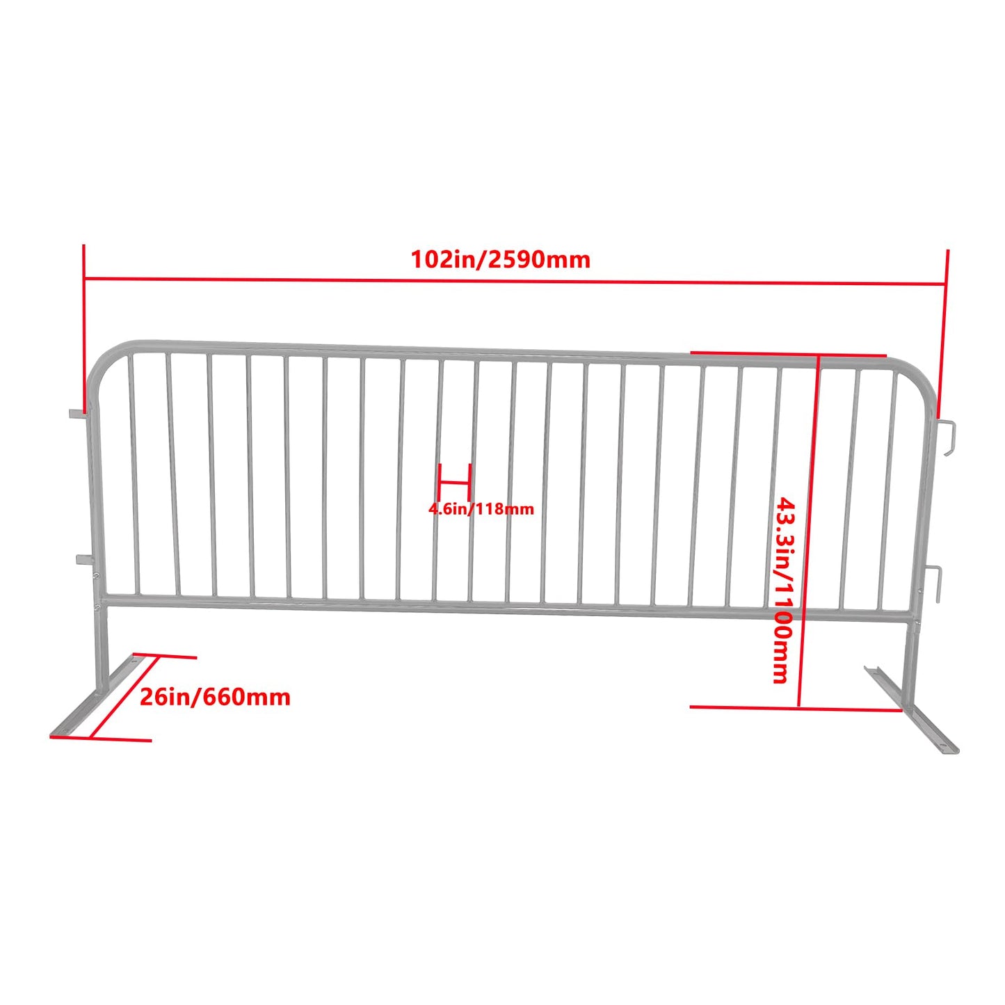 Heavy Duty Interlocking Steel Flat Feet Safety Barriers Barricade Fence for Crowd Control Events Road High Traffic Areas, Galvanized 8.5 Ft, 2 Pack