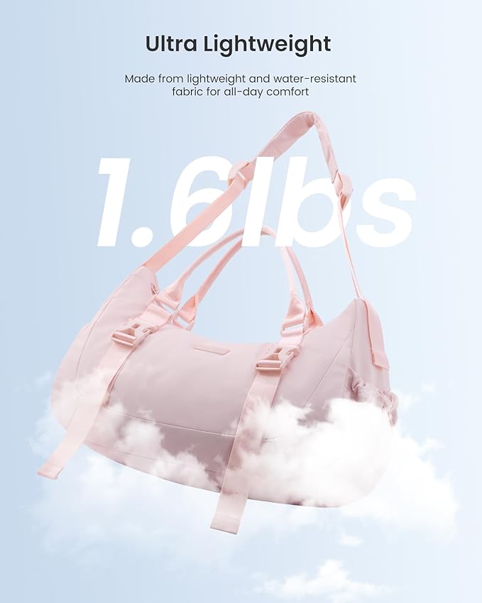 LOVEVOOK Gym Bag for Women Men, duffle bag for travel with shoe compartment, Small Gym Tote Dry Wet Separation, Multipurpose Weekender Overnight Bag, Lightweight Carry On Bag, Light pink