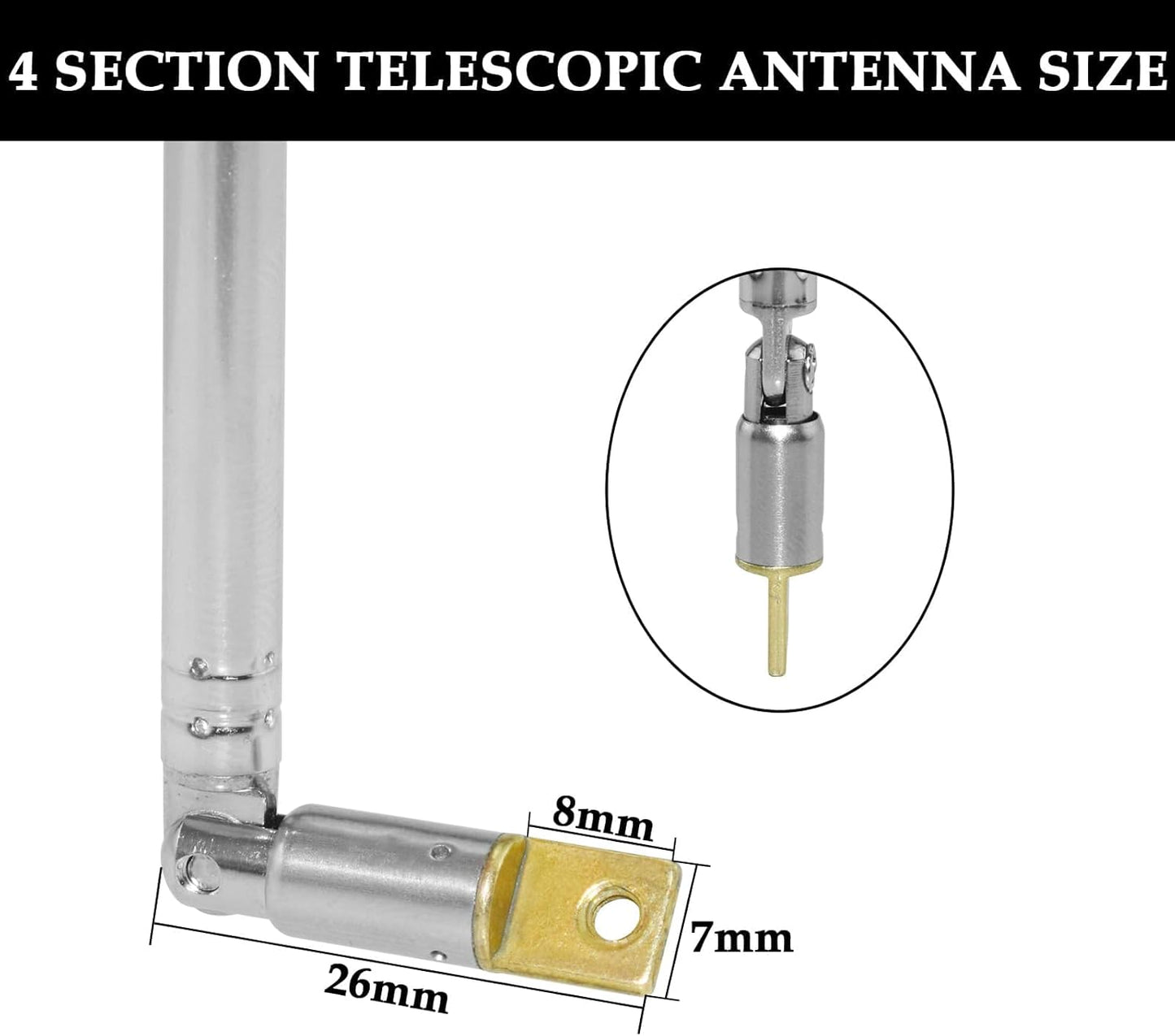 Aifeier ET 2Pcs 24 Inch 4 Telescopic Antenna, Long Section Stainless Steel Radio Antenna for Audio, TV Tuners, Radio