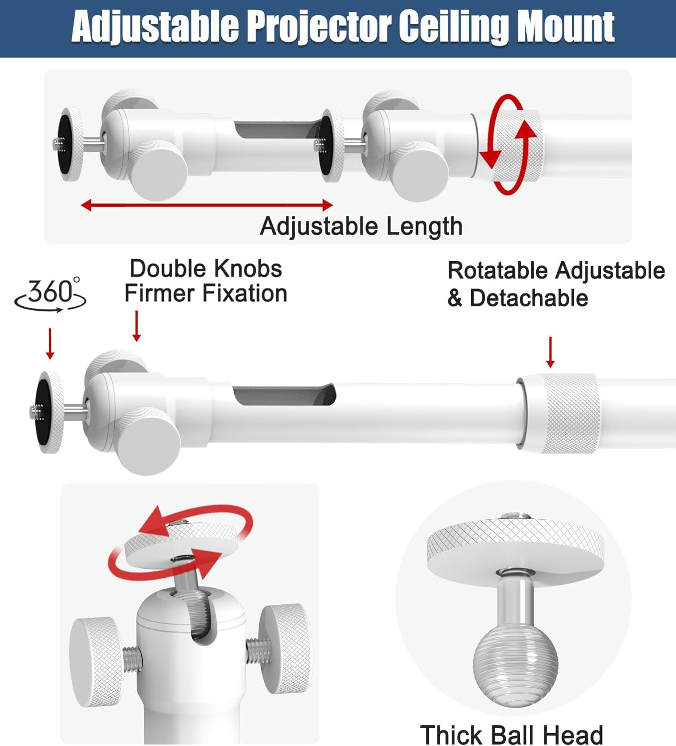 2-Be-Best -Inch 14-24 37-62 cm 360 Projector Mount with New Gimbal Screw Longer Length in / Projector Ceiling/Wall