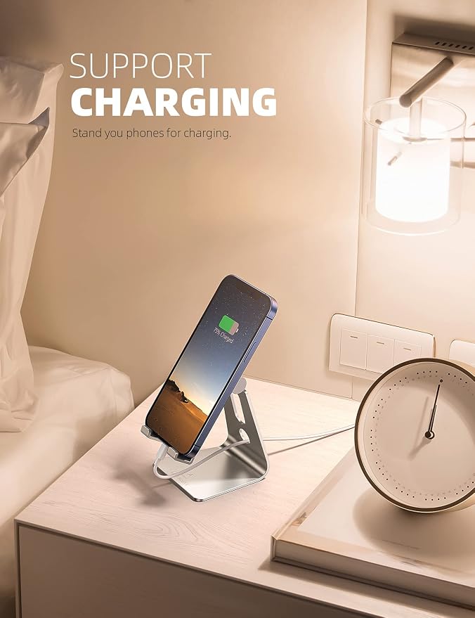 Lamicall Adjustable Cell Phone Stand, Desk Phone Holder, Cradle, Dock, for iPhone 16 15 14 13 12 Mini 11 Pro Xs Max XR X 8 7 6 Plus SE, Office Accessories,Smartphone - Silver