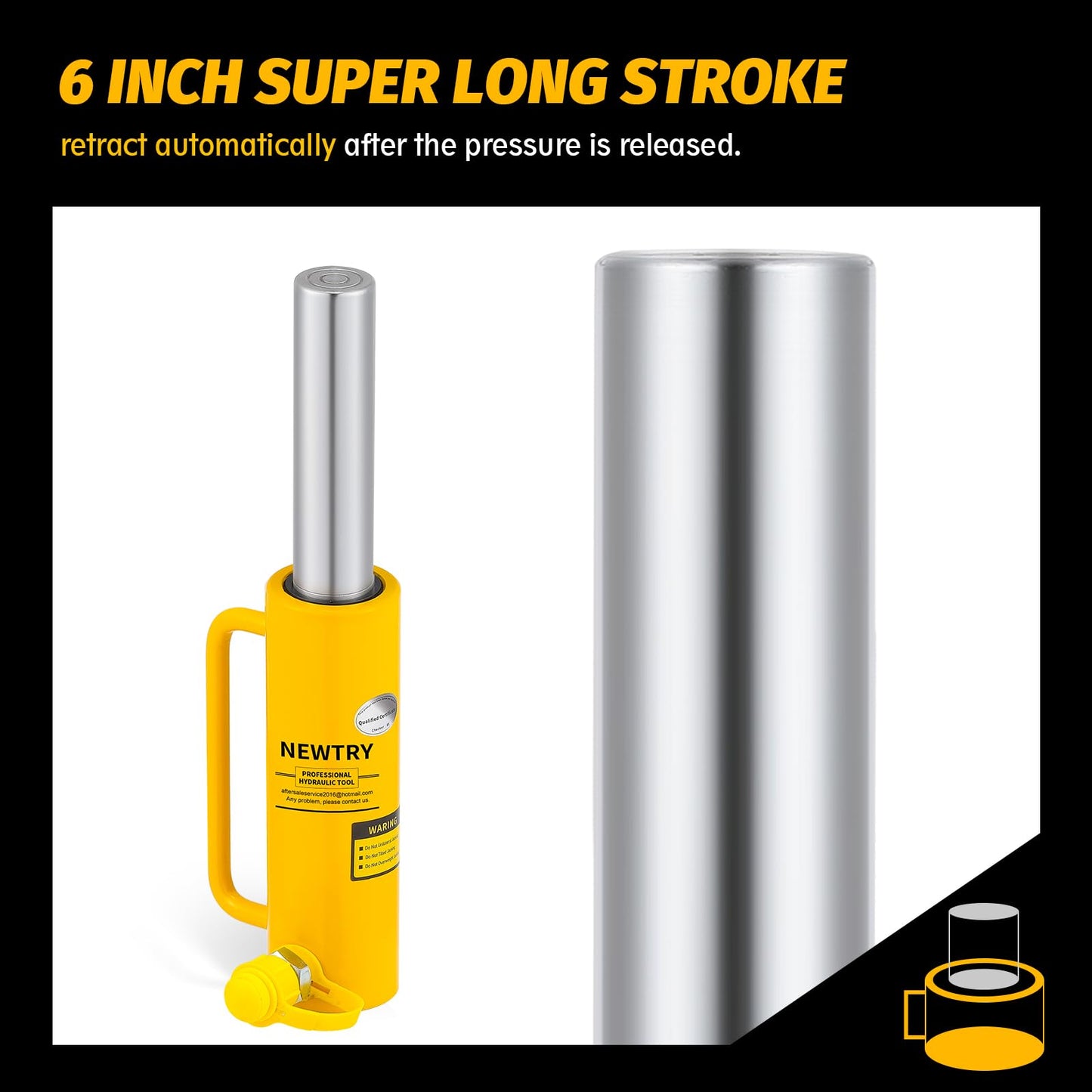 NEWTRY 10 ton Hydraulic Jack Cylinder Long Ram 6” Stroke Portable Hydraulic Ram Industrial Lifting Tool Porta Power Retract Automatically