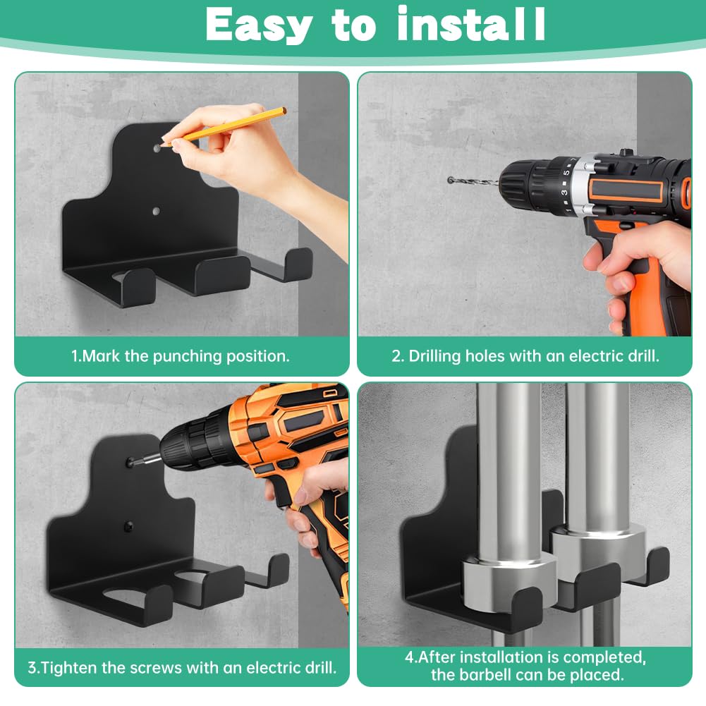 Barbell Wall Holder, Garage Gym Bar Wall Rack, Vertical Barbell Mount Rack, Space Saving Commercial or Home Gym Accessory,Holds Under 30mm Bar Size