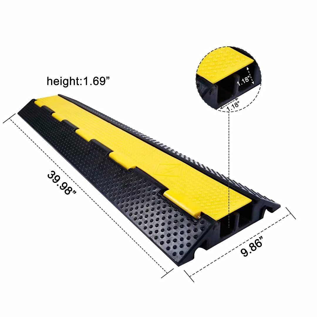 YONSHENG Rubber Cable Ramp Cord Cover Cable Protector Ramps Wire Hose Protective 2 Channel 22000Lbs Load Capacity Traffic Speed Bump for Asphalt Concrete Gravel Driveway Indoor Outdoor, 4 Pack
