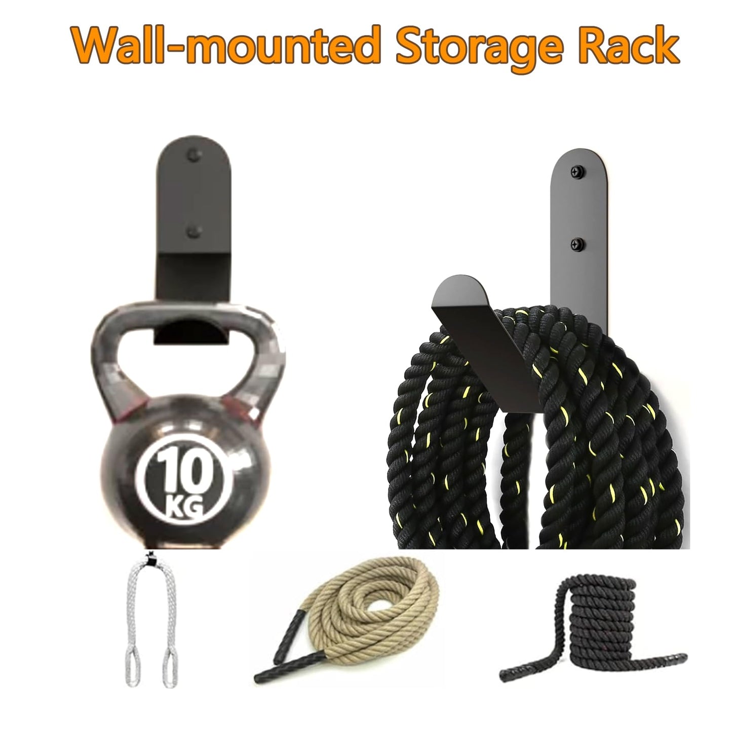 Yuleimy Battle Rope Storage Hook, Heavy Duty Wall Mount Gym Rope Hanger Bracket, Holds 100 LBS, Large Steel Organization Rack for Home & Commercial Gyms, Black, 1 Pack