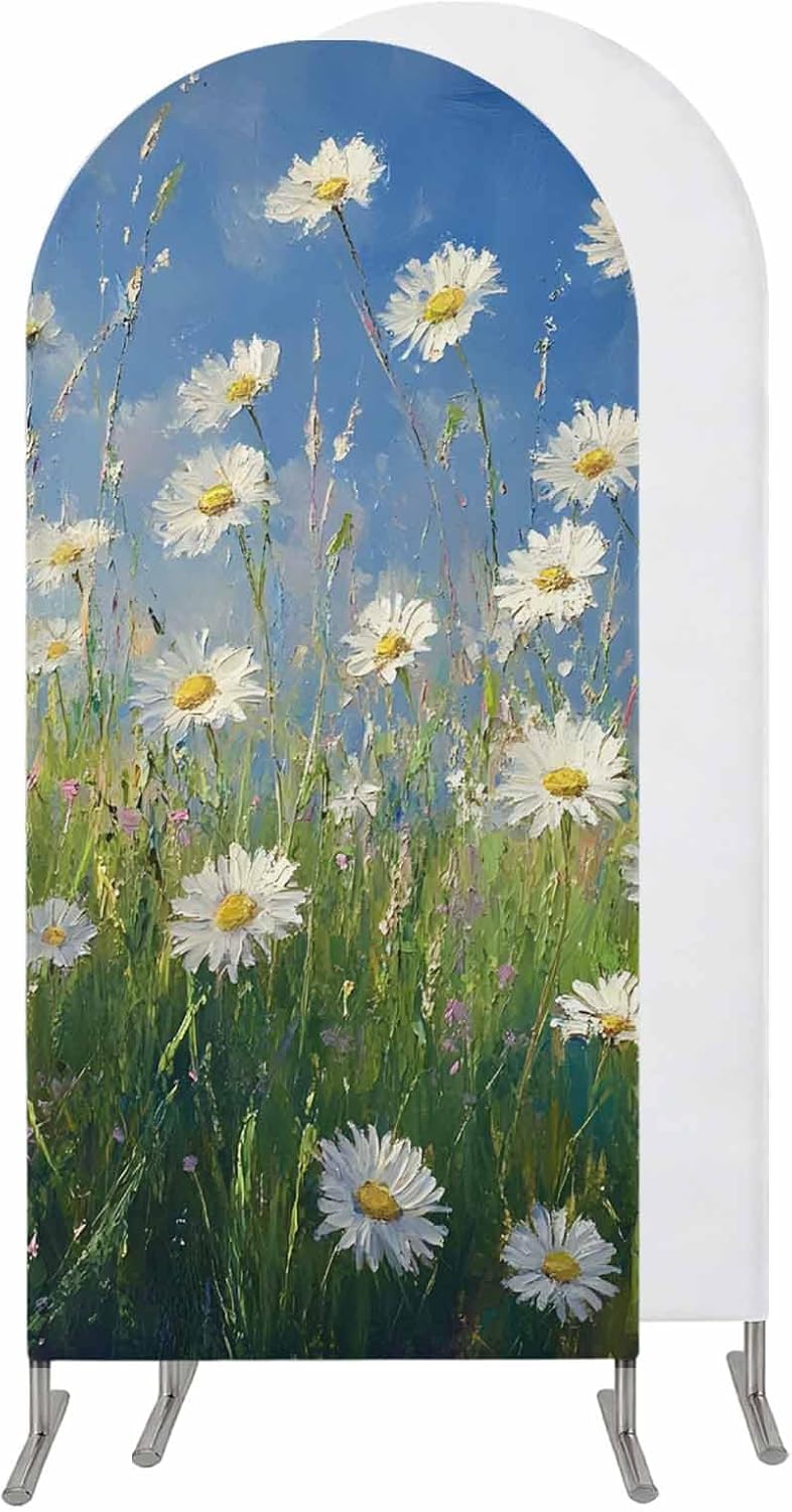 Jnbasdffb 6.6 Spring Floral Wedding Arch Cover,Stretchy Spandex Arch Backdrop Stand Covers FT,Pastoral Flowers Oil