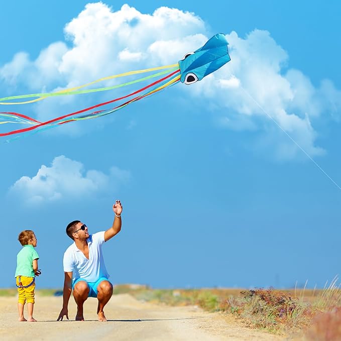 Xida Octopus Kite for Kids Ages 4-8, Professional Kites for Beginners and Adults, Easy to Fly Beach Kites for Boys and Girls, Long Colorful Tail with 200ft Line, Large Kite for Outdoor Family Games