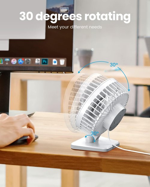 Gaiatop USB Desk Fan - Powerful Mini Portable Fan with 3 Speeds | Quiet Design for Home & Travel - White