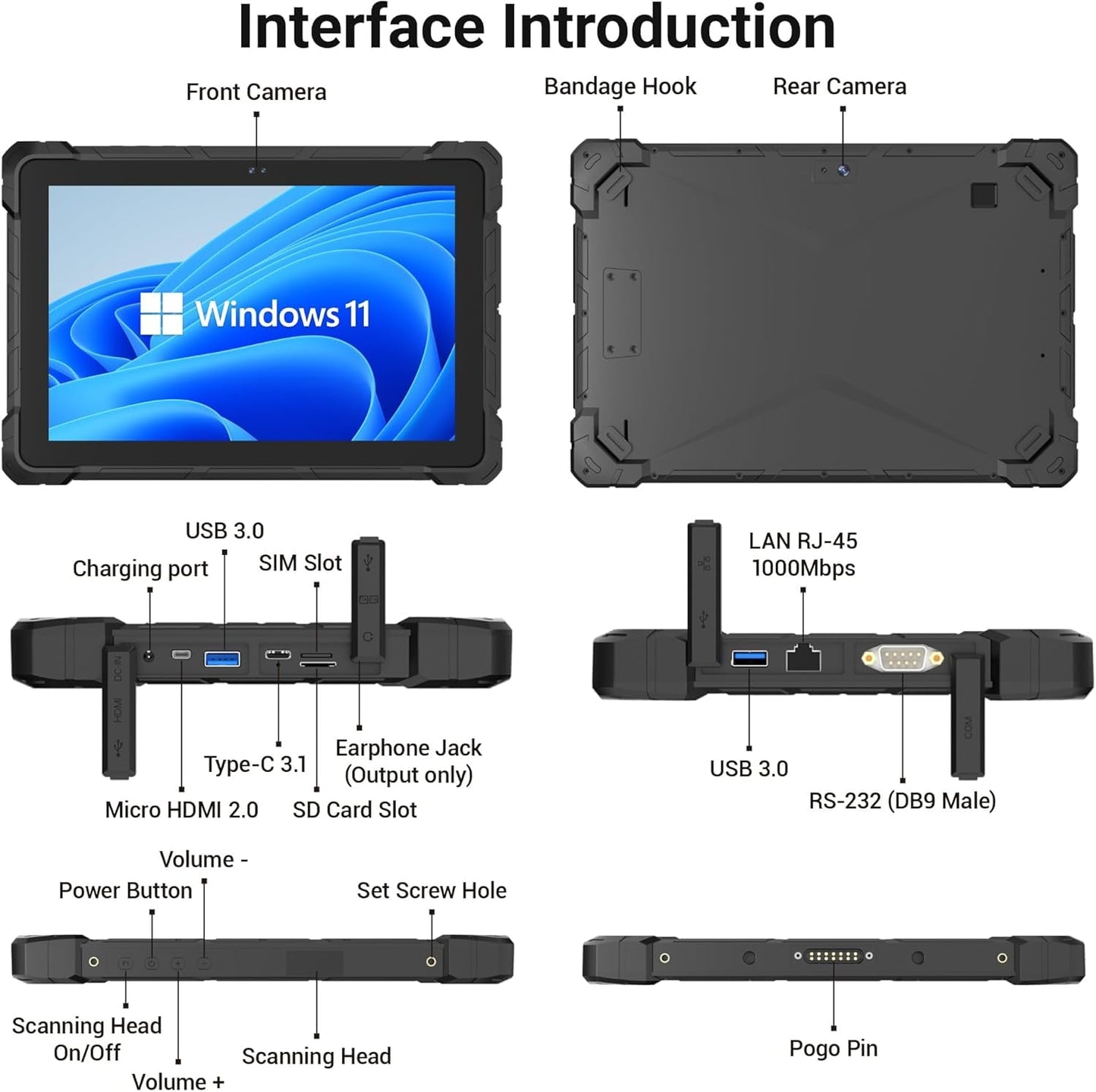 HIGOLEPC Rugged Tablet PC Outdoor Industrial Waterproof IP67 Tablet 10.1inch, J4105 Win 11 8GB RAM 128GB ROM, 1920x1200 FHD, Sunlight Readable, 8000mAh Battery, HDMI, Type-C3.1, RS232, GPS
