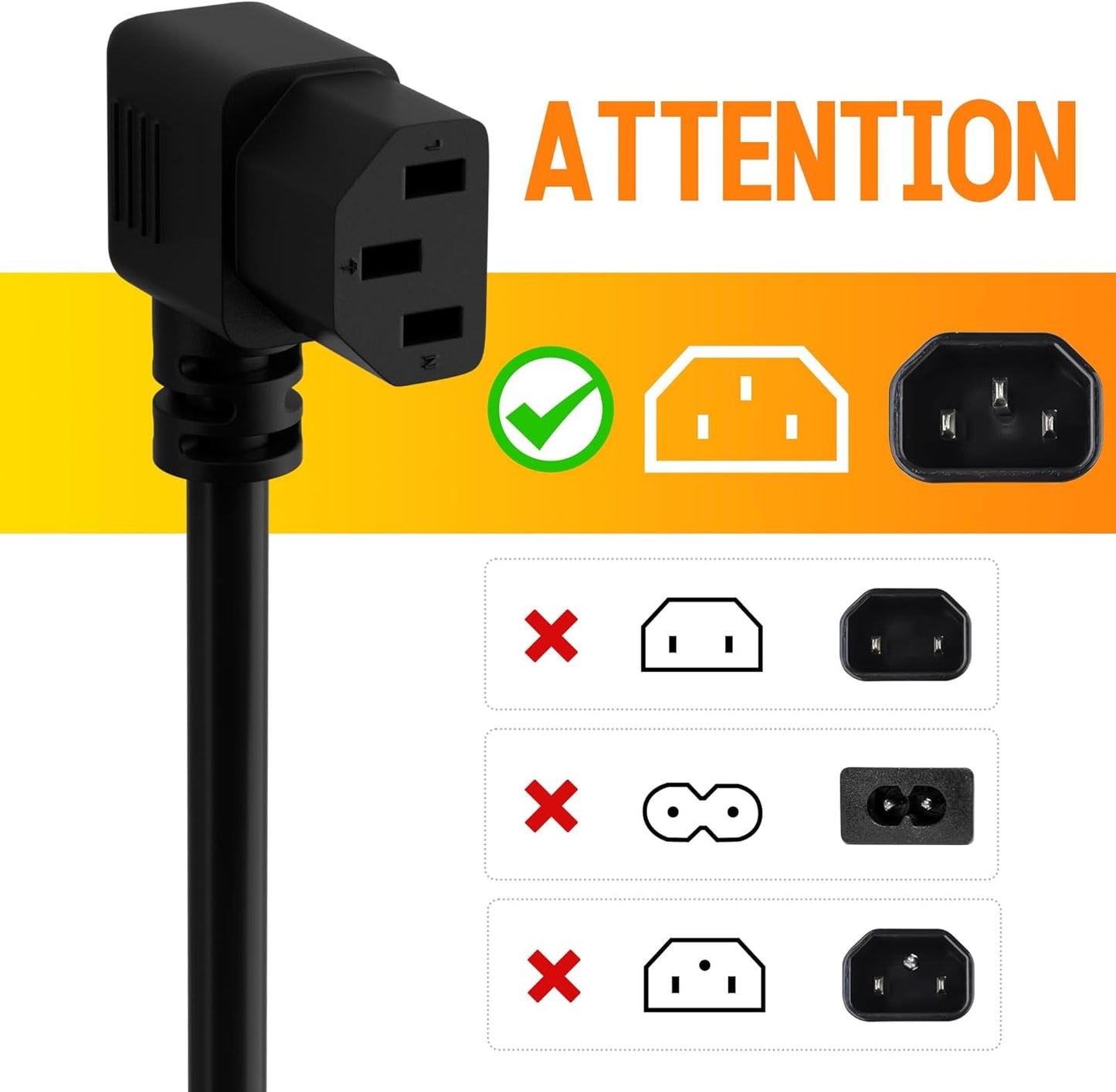 Elecan 3-Prong 45 90 7 Ft/2 Pack, 18AWG 125V 10A Degree Flat to Angled Plug Replacement Power Cord Heatproof Flexible
