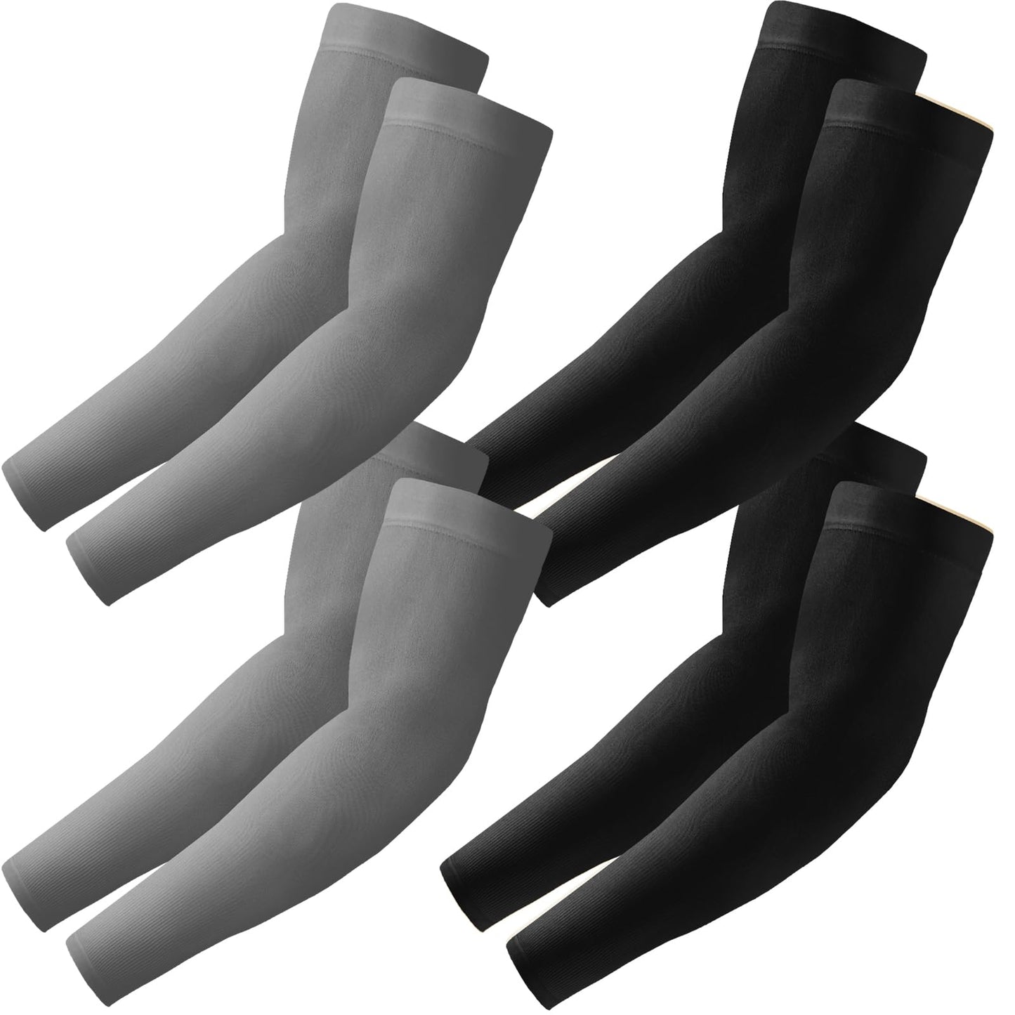 VNLEXMC 4 Pairs Arm Sleeves to Cover Arms for Men & Women,UV Sun Protection,Cooling Sports Compression,Tattoo Cover Up Sleeve (2 Black+2 Gray)