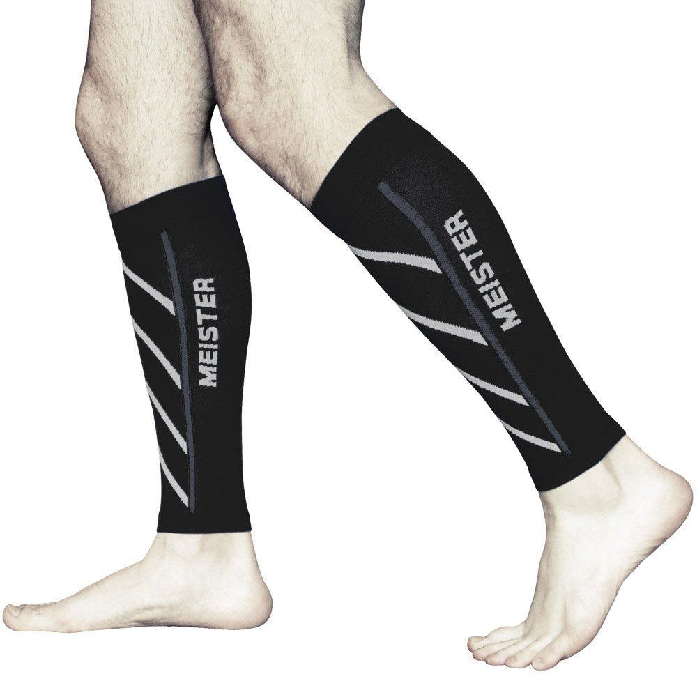 Meister Graduated 20-25mmHg Compression Running Leg Sleeves for Shin Splints (Pair) - Black - Large
