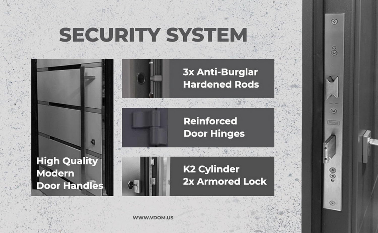 VDOMDOORS Front Exterior Prehung Steel Door/Deux 5755 Gray Graphite/Top Exterior Window/Stainless Inserts Single Modern Painted-W36 x H80+16"-Left-Hand Inswing