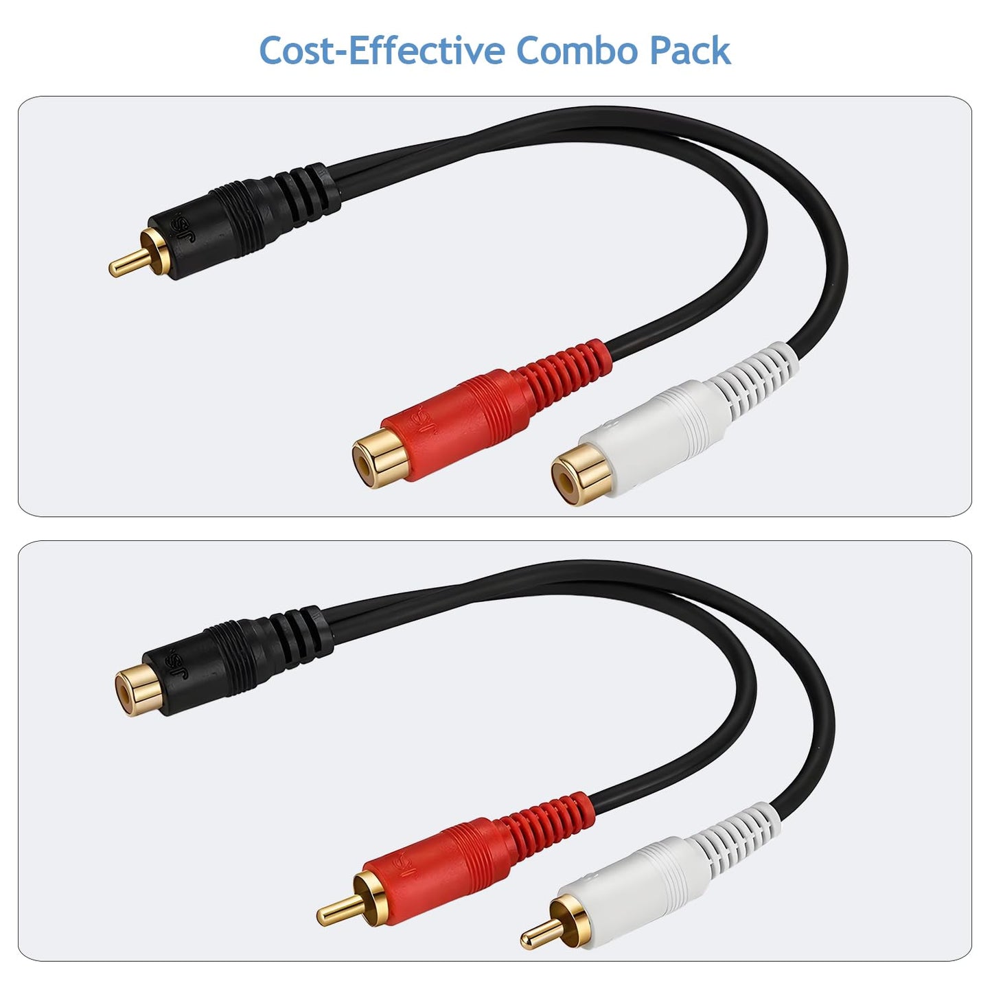 Xsusmdom Combo-Pack (1 2 1 2 24K 0.2M/0.65ft RCA Splitter Y-Adapter Kit Male to Female and Female to Male)