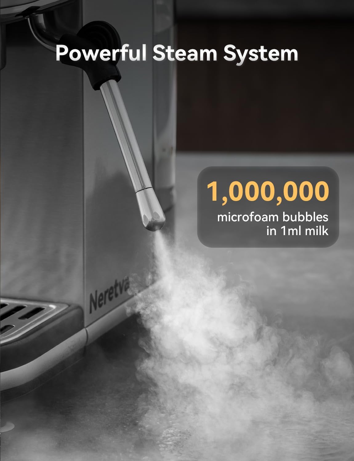Neretva Espresso Machine 20 Bar, Super Compact Espresso Maker Stainless Steel Professional Coffee Machine Espresso with Power Steam & LED Display for Home Barista Latte and Cappuccino Maker-Silver