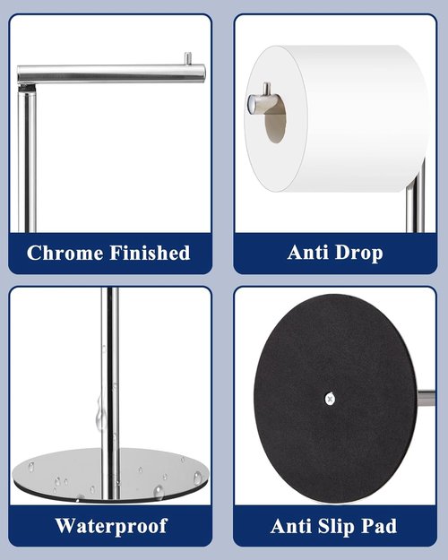 Housen Solutions Toilet Paper Holder Stand - Modern Free-Standing Design for 4 Rolls | Chrome Finish