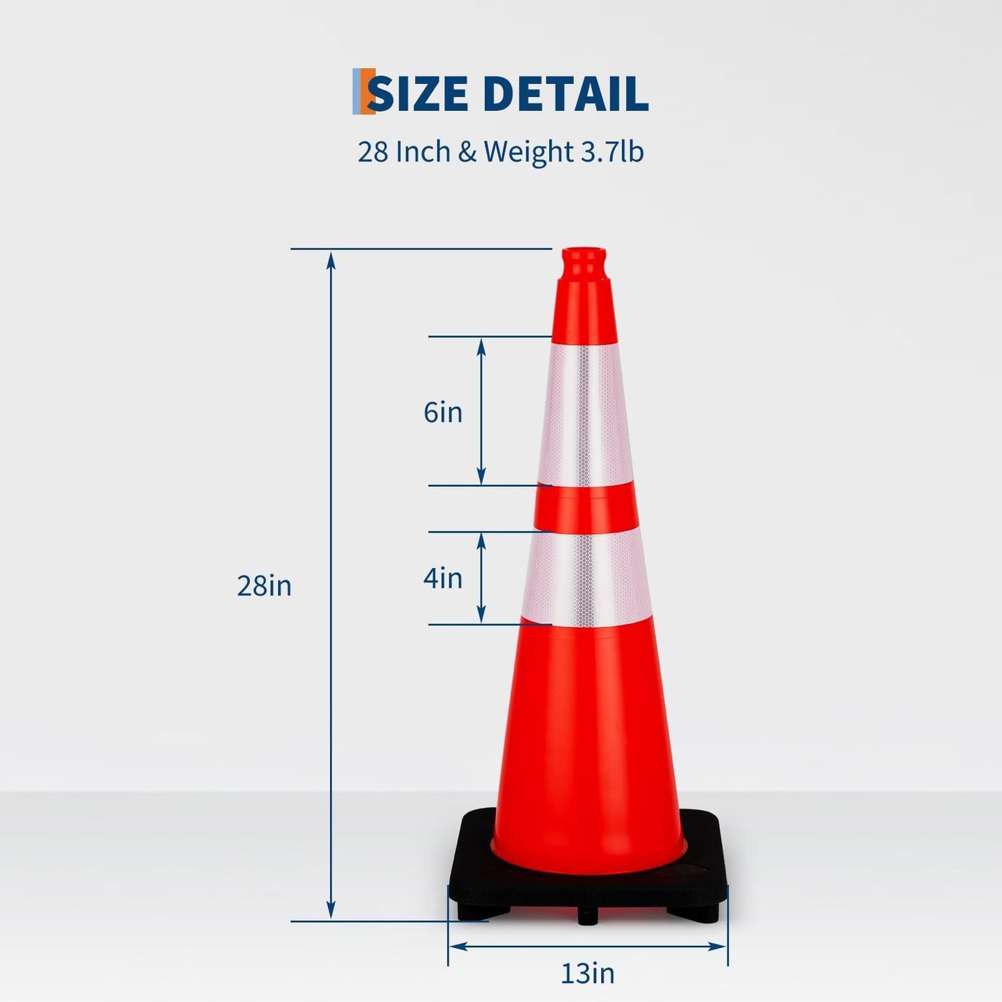 28 Inch Traffic Cones, Heavy-Duty Orange PVC Safety Cones with 2 Reflective Collars - for Road Parking, Construction, and Hazard Safety，10 Pack