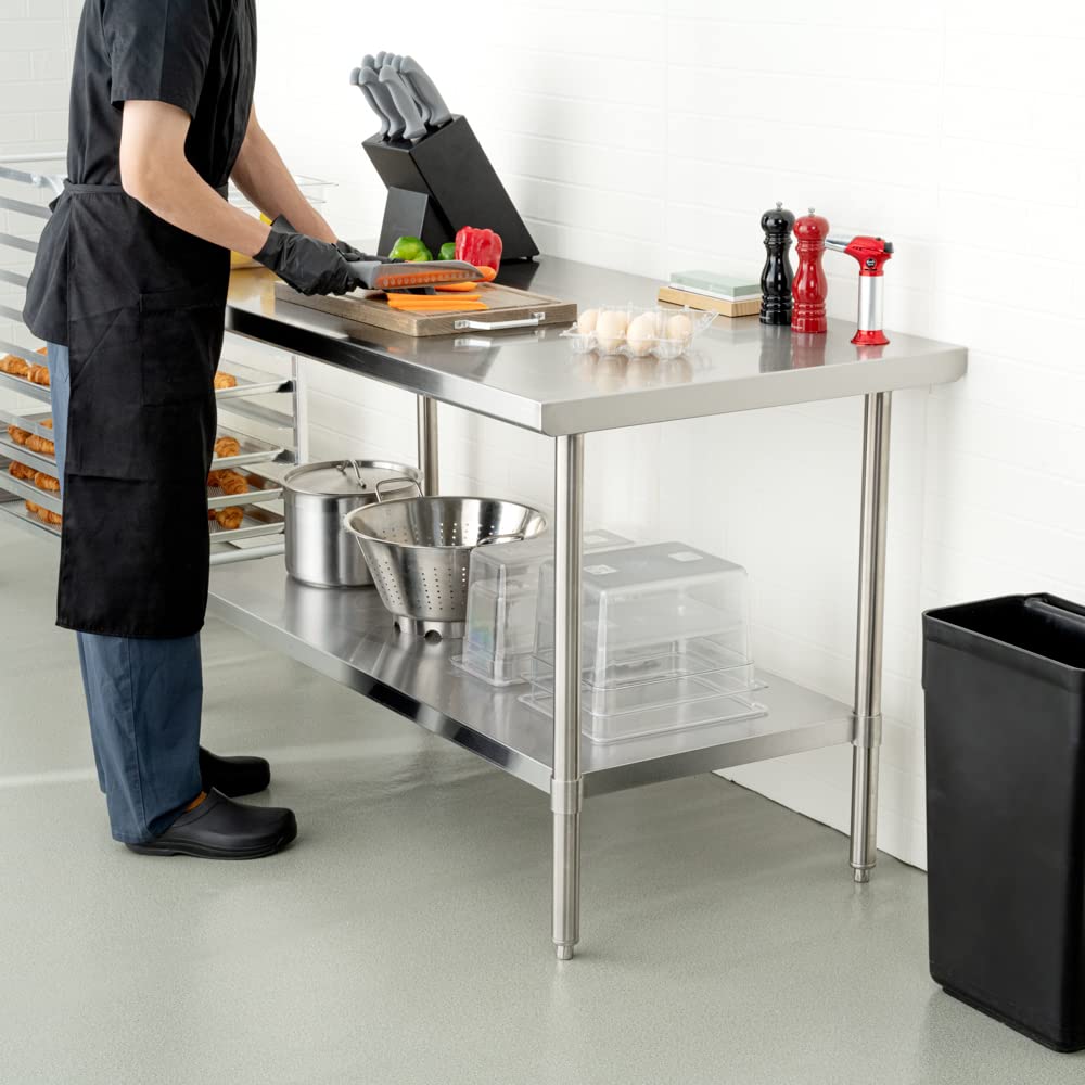 Restaurantware-Kitchen Tek 60x30 Inch Stainless Steel Table,1 Commercial Work Table - Galvanized Legs & Undershelf,Adjustable Feet,Stainless Steel 304 Metal Table,Great For Food Prep,For Home Or Hotel