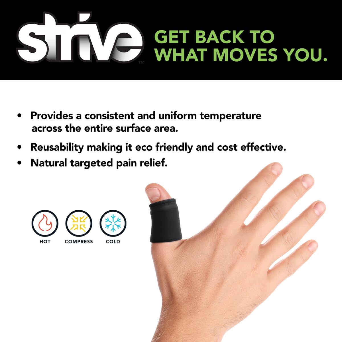 Strive Finger Sleeve Ice Pack Wrap, Hot & Cold Therapy Wrap for Soothing Relief and Support, Flexible Compression for Comfortable Healing, Perfect for Finger Pain and Injury Recovery, Black, 5-Pack