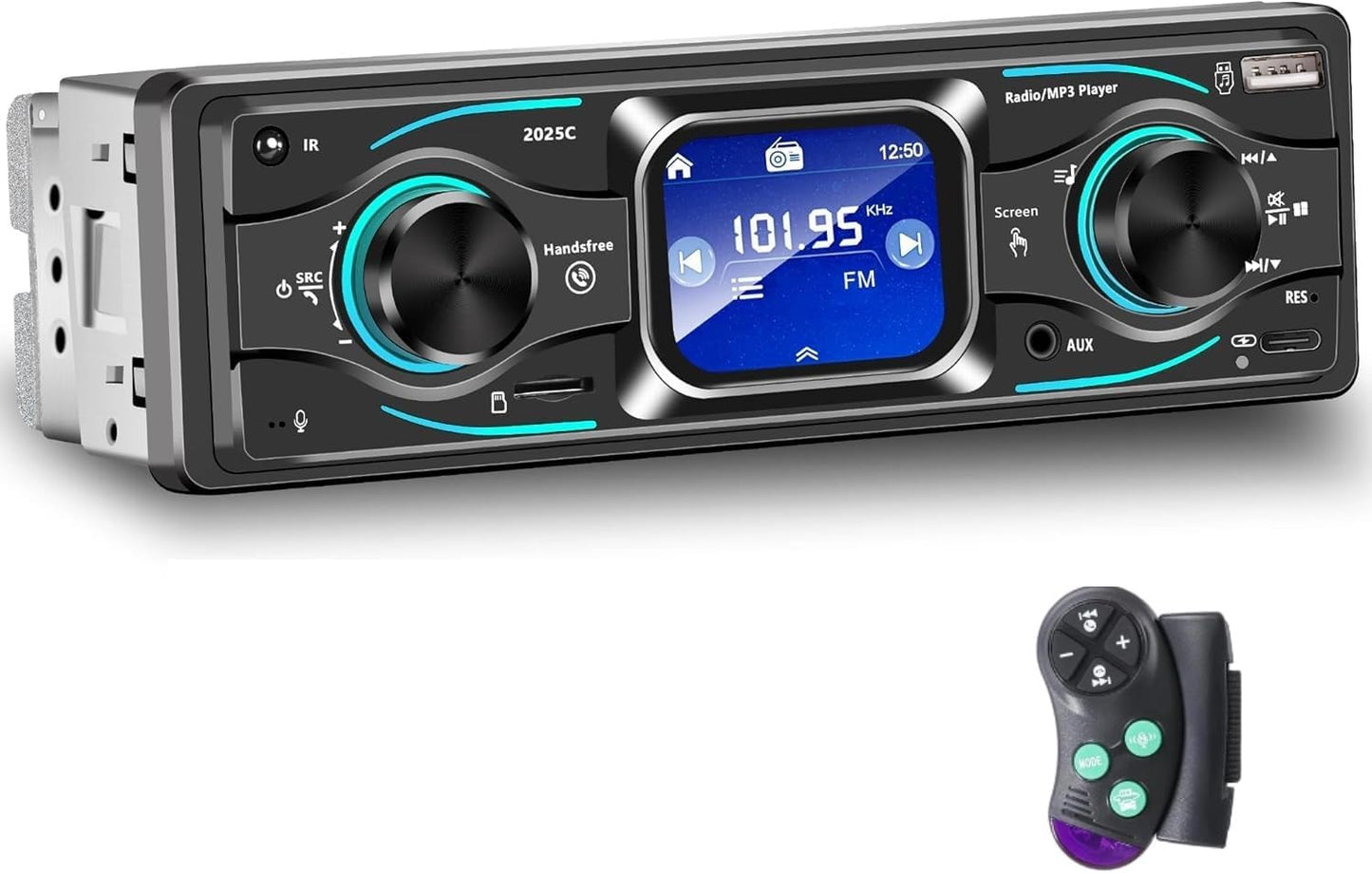 Dykucic MP3 7-Color Single Din Car Stereo with Touchscreen Bluetooth, Player Supports Steering Wheel Control, USB/SD/FM