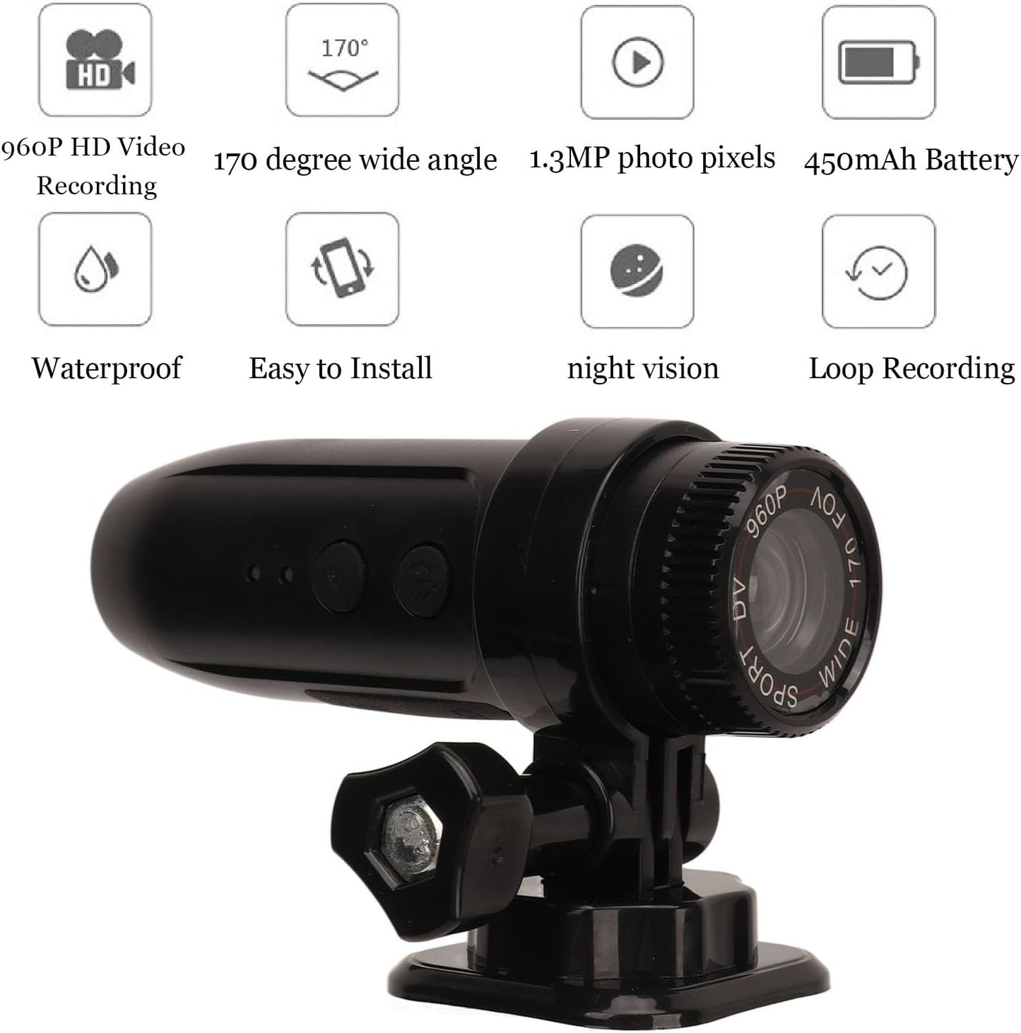 Luqeeg Mini Sport DV Camera, Bike Motorcycle Helmet Camera, Bike Video Recorder Sports Action Camera DV Camera