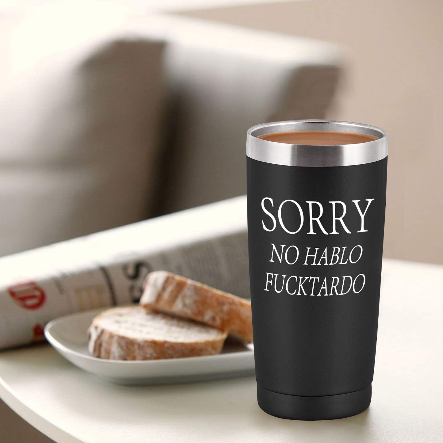 GINGPROUS Sorry No Hablo Fuctardo Travel Tumbler, Funny Ideas for Men Women Friends Brother Dad Sister Co-wokers Colleague Employee, Insulated Stainless Steel Tumbler (30 Oz, Black)