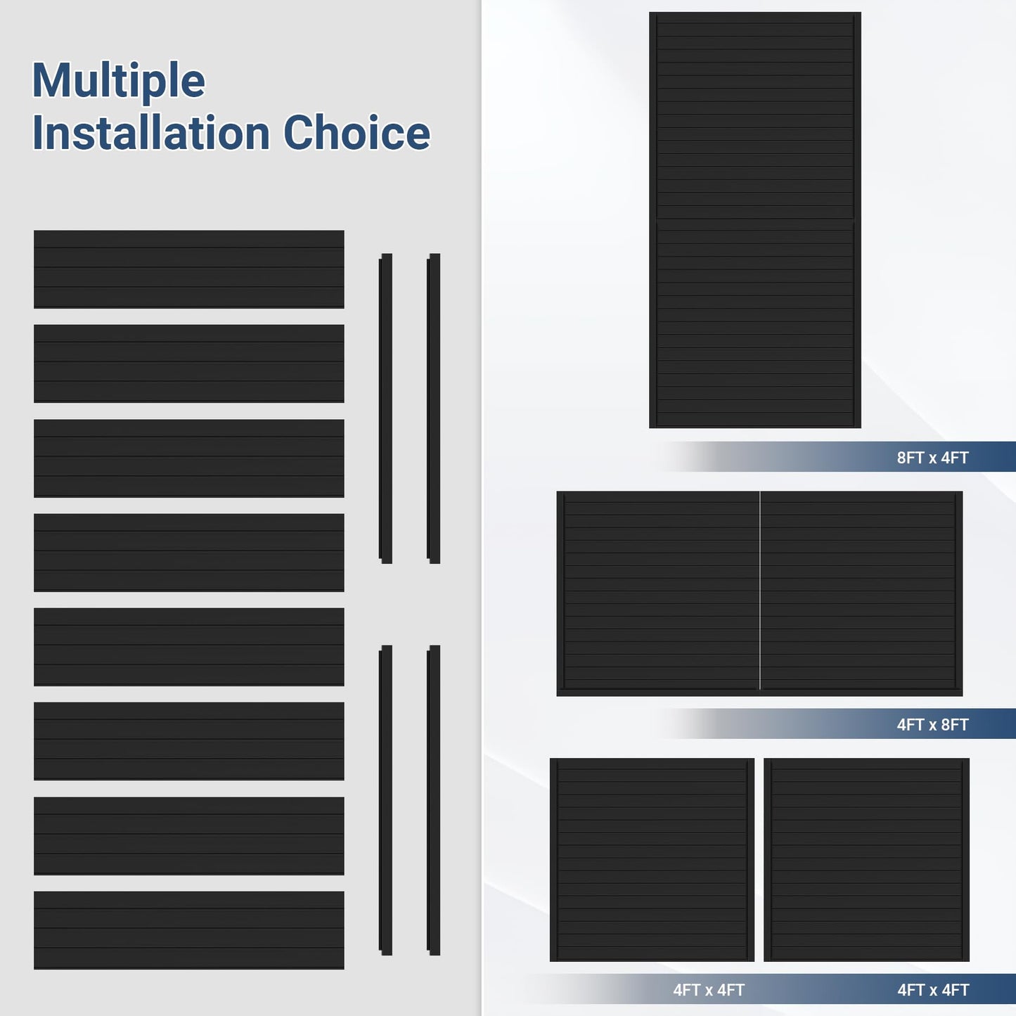 Neoaider Slatwall Panel 8 FT x 4 FT, Interlocking Slat Wall Paneling, Wall Mounted PVC Wallpanel, Suitable for Garage Storage and Organizer, Slatwall Board, Shelves - Black