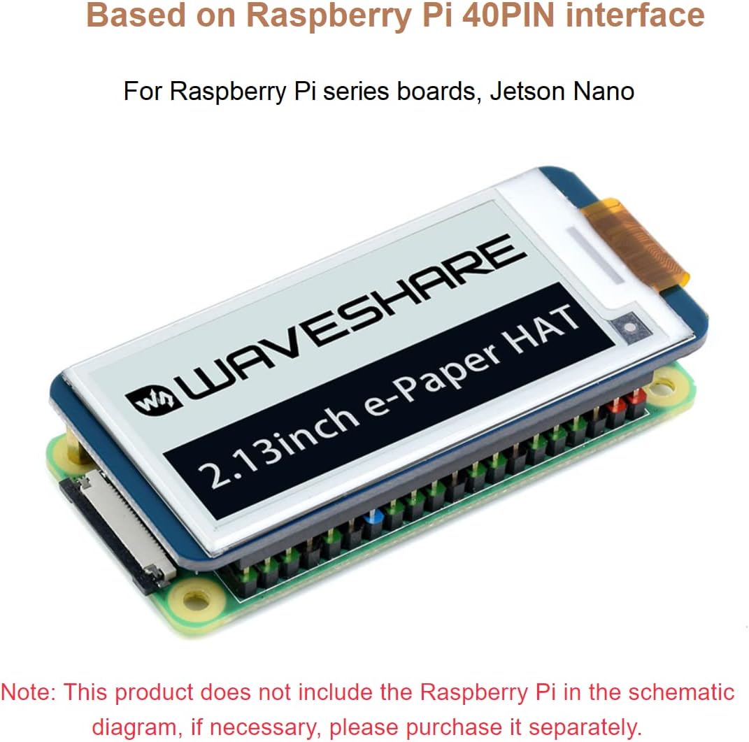 waveshare 2.13inch V4 250x122 3.3V/5V WH/2B/3B/3B+/4B, E-Ink Display HAT Version, Resolution Black White Two-Color