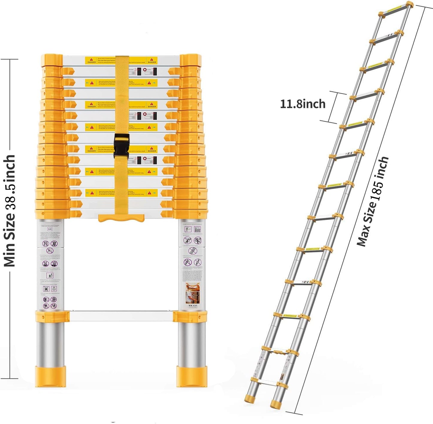 Telescoping Ladder, 15.5FT Aluminum Collapsible Ladder w/Non-Slip Feet, Telescopic Ladders Heavy Duty Ladder for Household, Outdoor Work 330 lbs Load