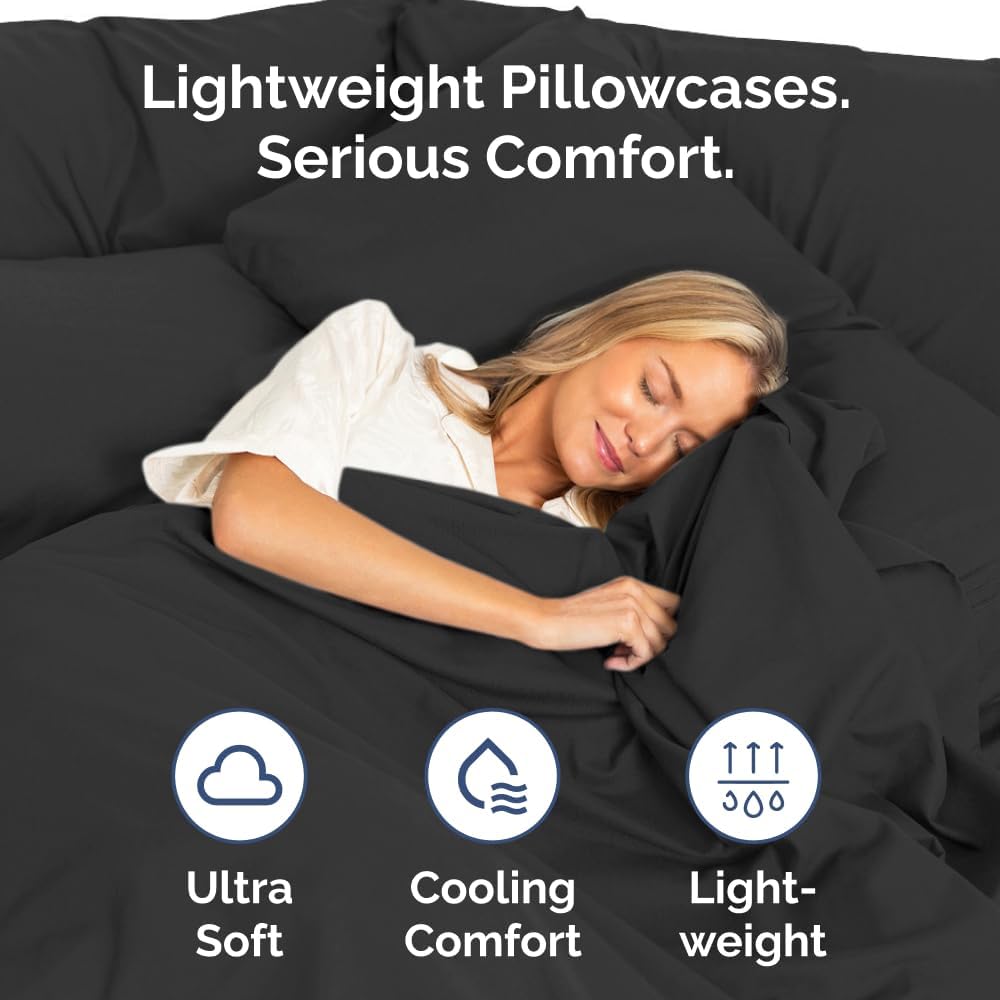 Queen Pillow Cases by [Brand Name] - Ultra Soft Hotel Quality Covers | Wrinkle-Free & Fade Resistant - 4 Piece Set in Black
