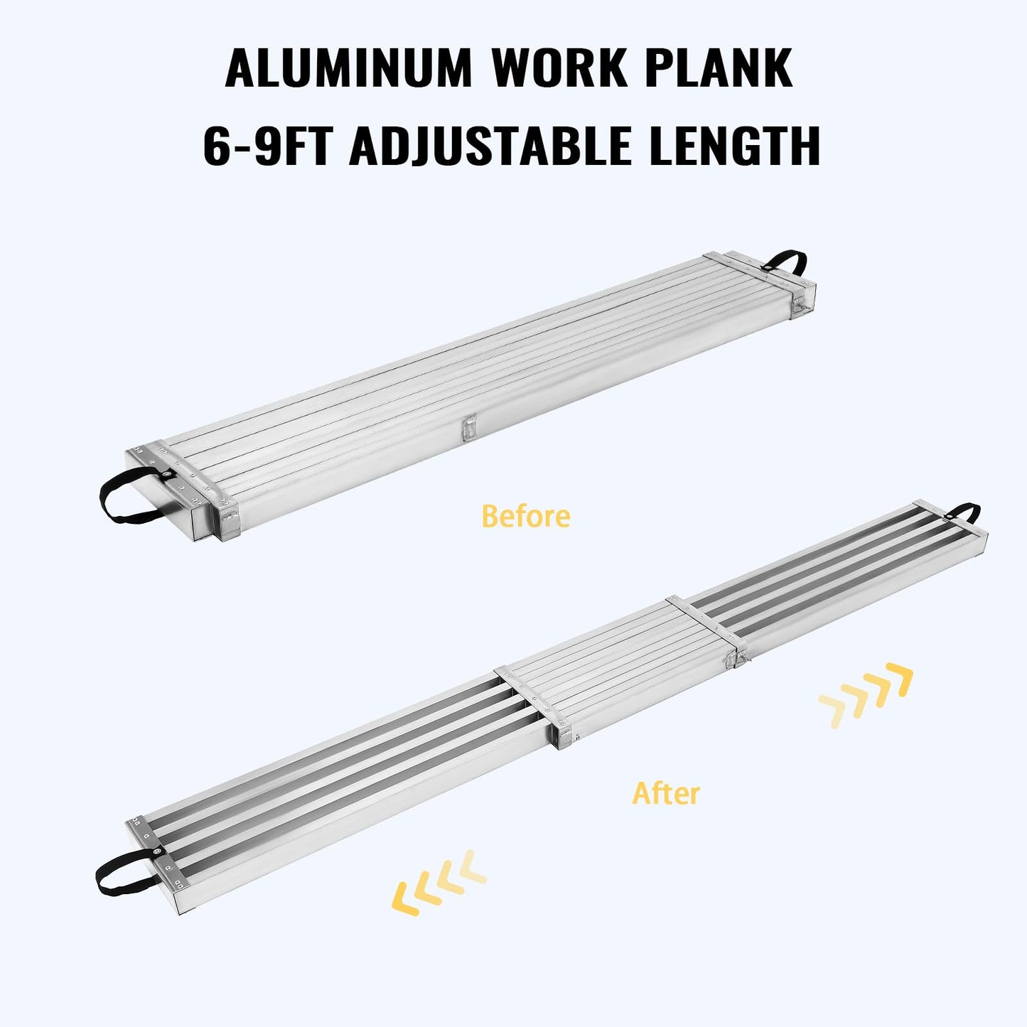 Aluminum Telescoping Work Plank 6-9 ft, 440 LBS Capacity, Adjustable Extension Work Platform, Non-Slip Textured Scaffolding Plank, Lightweight Ladder Board for Painting, Roofing