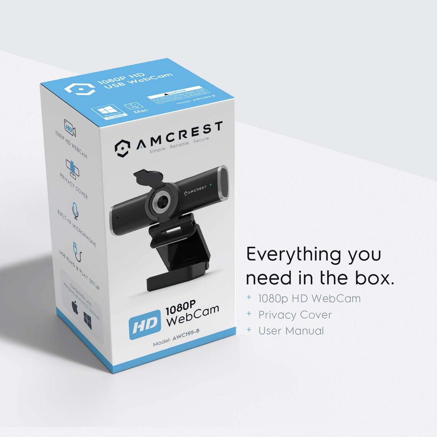Amcrest 1080P (AWC195-B) Webcam with Microphone for Desktop, Web Cam Computer Camera, Streaming HD USB Web Camera