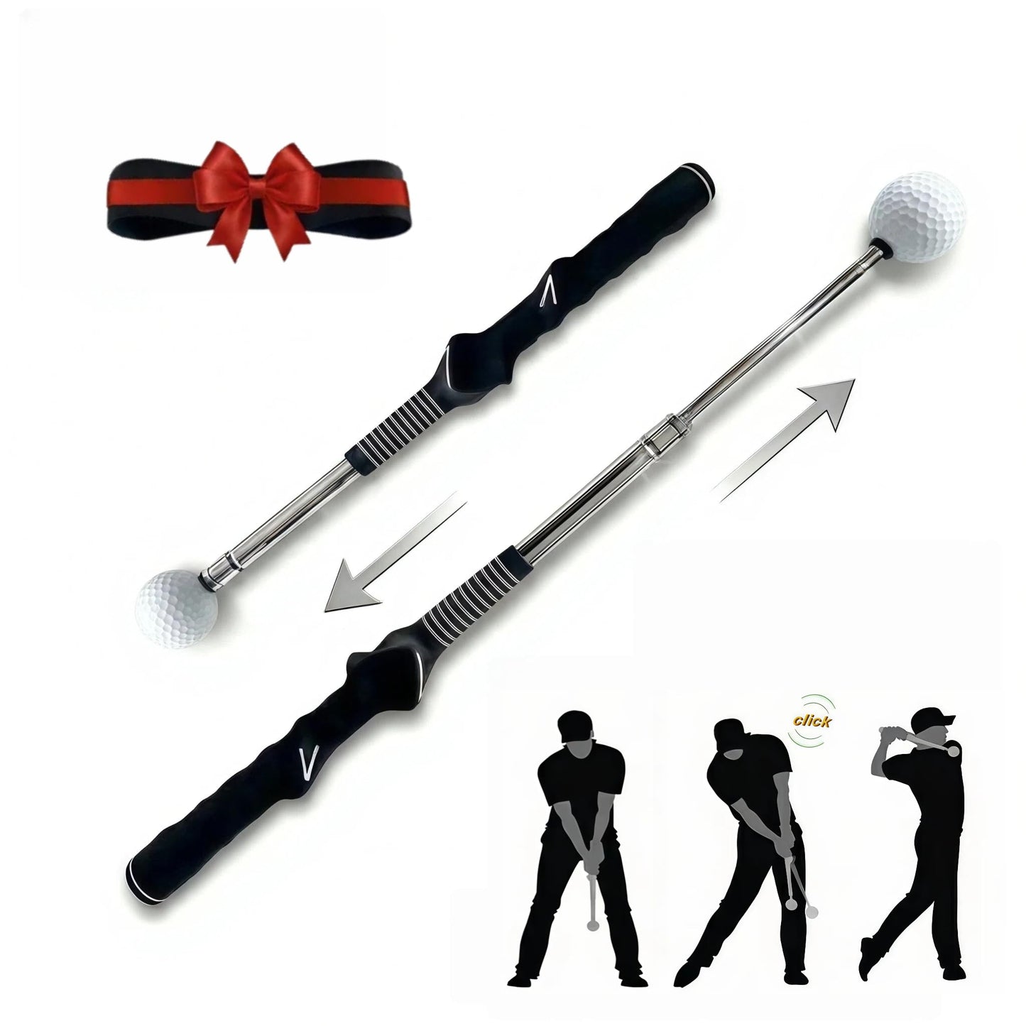 Vmeoap Retractable Golf Swing Trainer with Click Sound, Posture Correction Arm Band & Grip Trainer for Right-Handed, Portable Indoor Outdoor Golf Training Aid for Swing Tempo, Speed & Mechanics