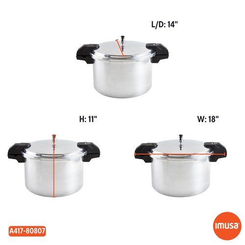 IMUSA USA A417-80807 16Qt Jumbo Stovetop Pressure Cooker with Regulator and Side Handles, Silver