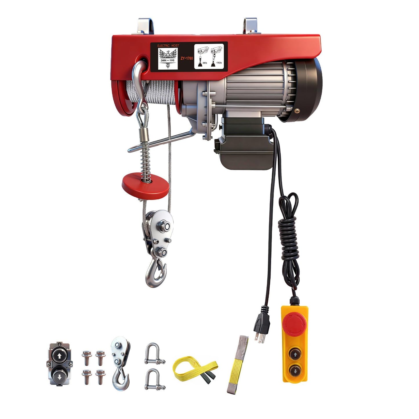 Electric Hoist 1760lbs with 14ft Wired Remote Control, Electric Hoist 110 Volt with 40ft Single Cable Lifting Height Motor, Lift Hoist for Factories Warehouses Construction Site Attic