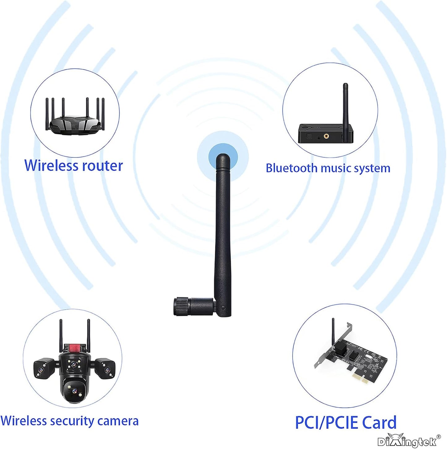 Dixingtek 6E 2.4GHz 5GHz 6GHz 2-Pack WiFi Tri-Band Bluetooth RP SMA Male Antenna, Compatible with WiFi Router Camera